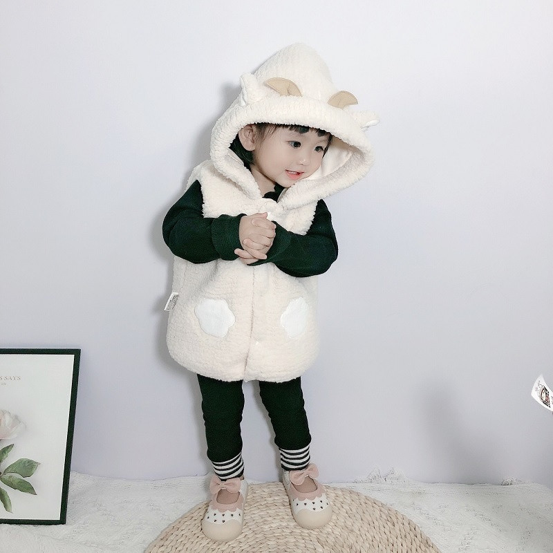 Autumn Winter Baby Boy & Girl Vest Cute Children Warm Jacket Baby Outerwear Solid Color With Ear Hooded Sleeveless Vests Coat