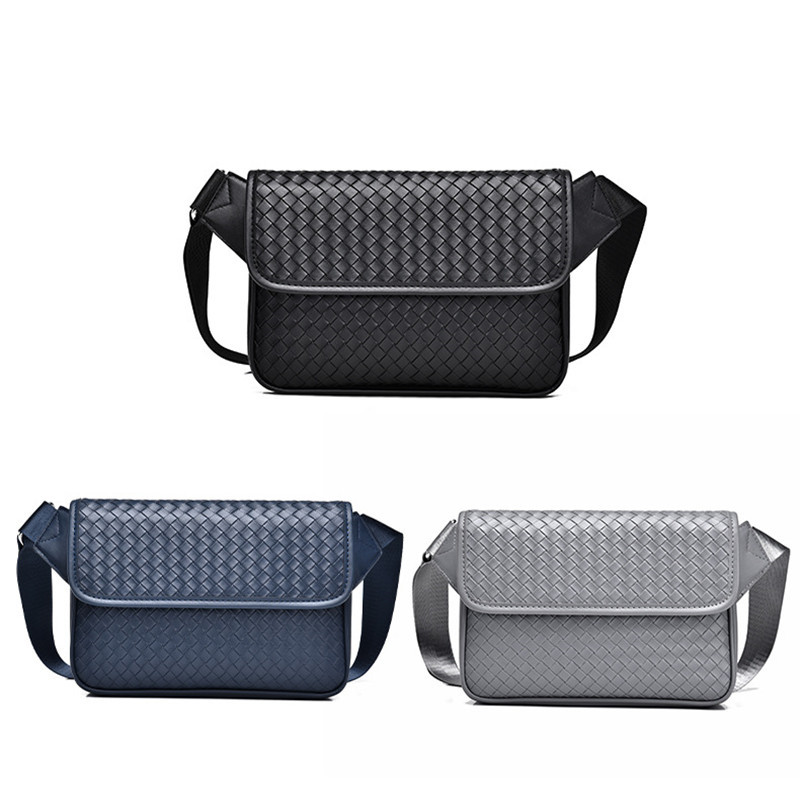 Woven PU Leather Man Bags Small Square Shoulder Bags For Men Business Messenger Bags Male Fashion Chest Bag Casual Phone Bag