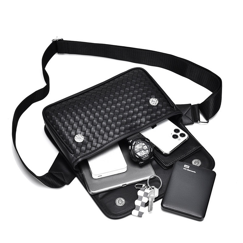 Woven PU Leather Man Bags Small Square Shoulder Bags For Men Business Messenger Bags Male Fashion Chest Bag Casual Phone Bag