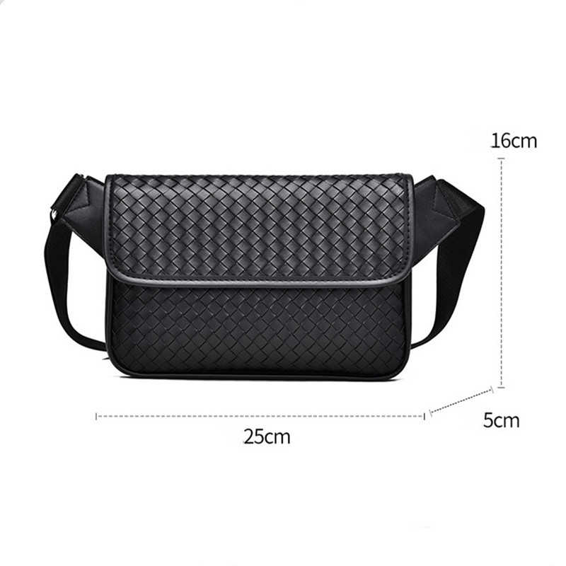 Woven PU Leather Man Bags Small Square Shoulder Bags For Men Business Messenger Bags Male Fashion Chest Bag Casual Phone Bag