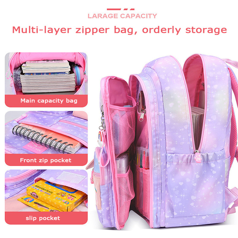 Cartoon Children School Backpack Waterproof Gradient Color School Bags For Girls Primary Princess Kawaii Backpacks Kids Rucksack