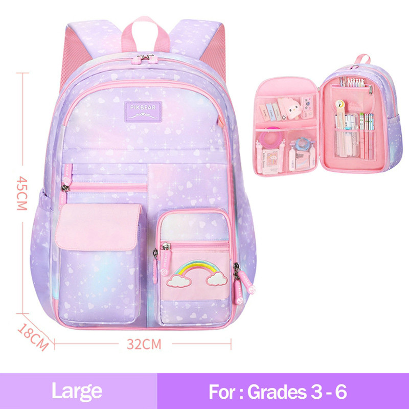 Cartoon Children School Backpack Waterproof Gradient Color School Bags For Girls Primary Princess Kawaii Backpacks Kids Rucksack