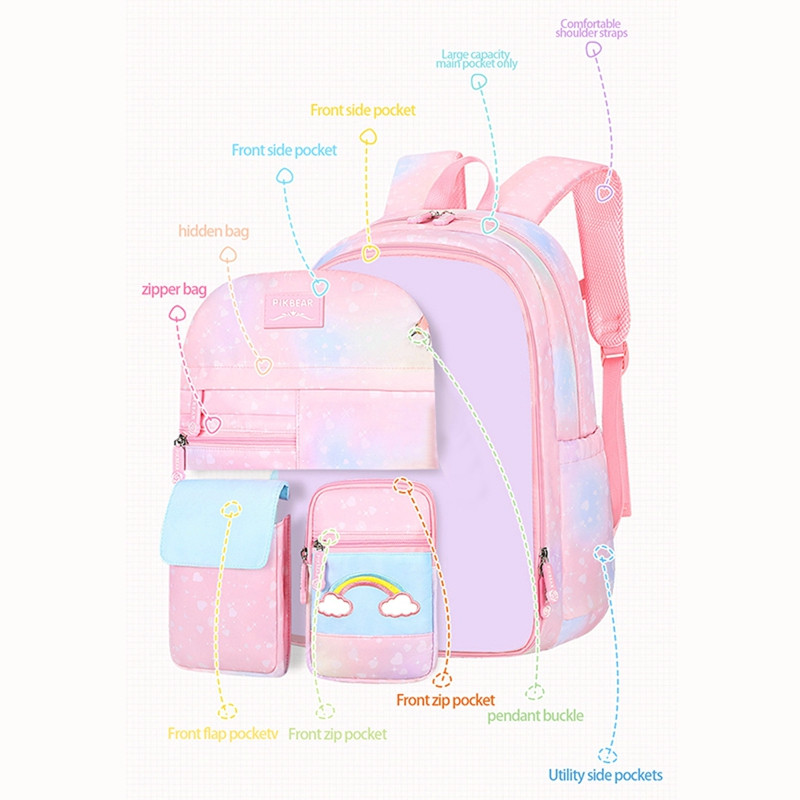 Cartoon Children School Backpack Waterproof Gradient Color School Bags For Girls Primary Princess Kawaii Backpacks Kids Rucksack
