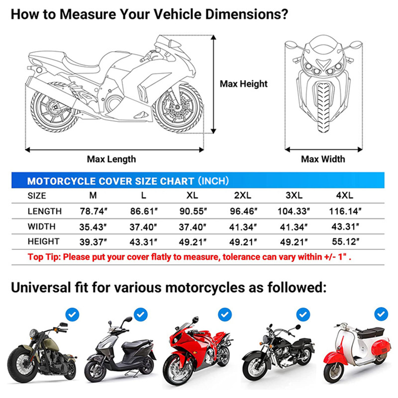 190T Outdoor Motorcycle Cover Thick Waterproof Bicycle Cover for Scooter Motorcycle Case Rain Protection Dustproof Anti UV