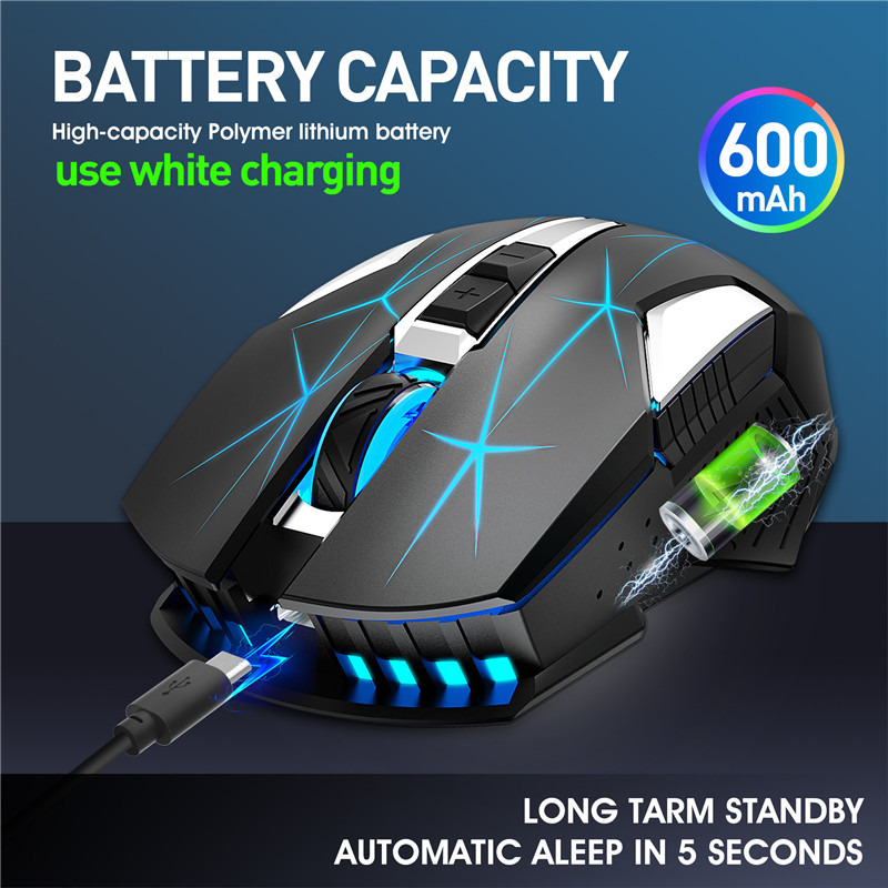 HXSJ 2.4G Wireless Mouse Ergonomic Mouse 2400 DPI Optical Mouse RGB BackLight Mute Gaming Mouse Mice For PC laptop Gamer