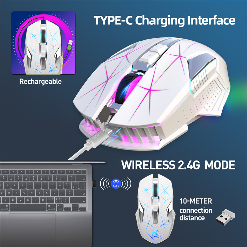 HXSJ 2.4G Wireless Mouse Ergonomic Mouse 2400 DPI Optical Mouse RGB BackLight Mute Gaming Mouse Mice For PC laptop Gamer