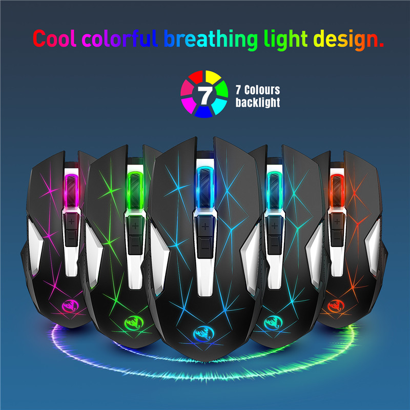 HXSJ 2.4G Wireless Mouse Ergonomic Mouse 2400 DPI Optical Mouse RGB BackLight Mute Gaming Mouse Mice For PC laptop Gamer