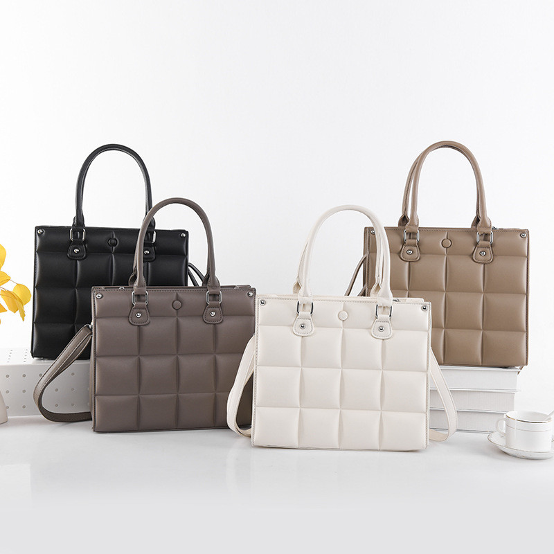 New Luxury Ladies Business Handbag Women Square Messenger Bags Designer Brand Plaid Leather Shoulder Bag Female Tote Bag