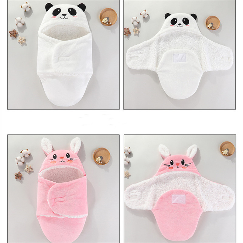 Winter Newborn Blanket Flannel Plush Lining Baby Swaddle Wrap Thicken Warm Sleeping Bag Quilt Cartoon Hooded Stroller Blankets