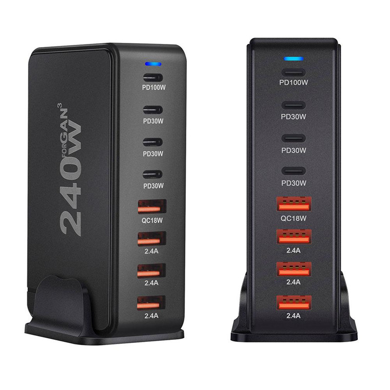 EU/UK/US Plug 240W Desktop GaN Charger 8-port USB Type C PD Charger Fast Charge 3.0 USB Type C Fast Charger Mobile USB Charger