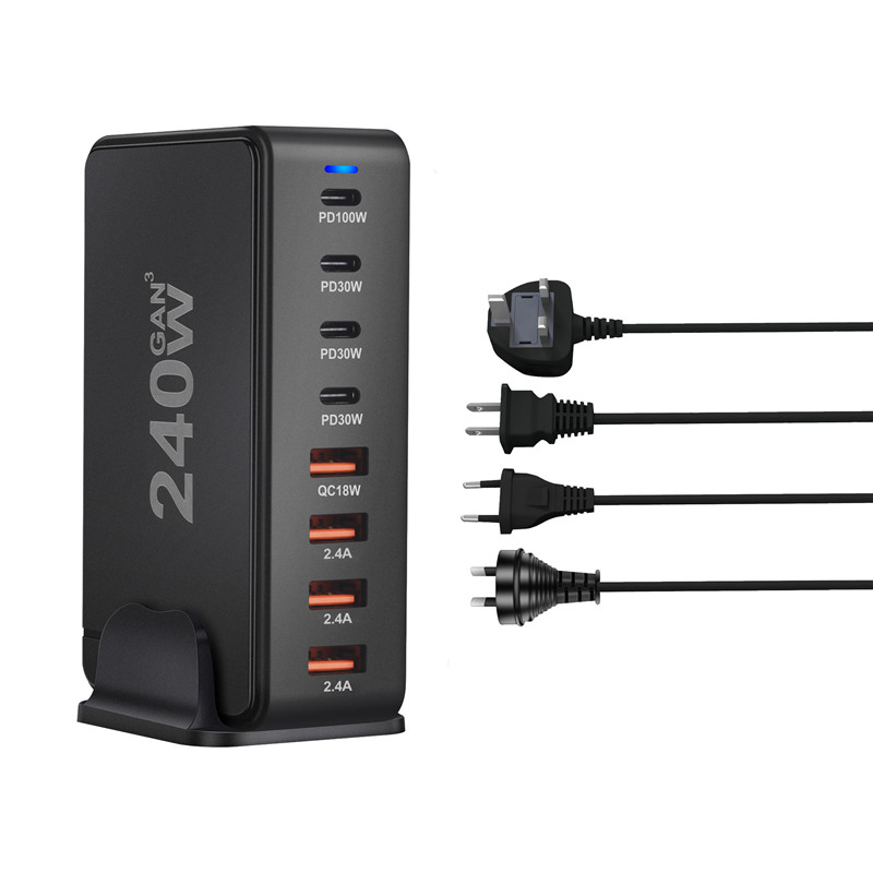 EU/UK/US Plug 240W Desktop GaN Charger 8-port USB Type C PD Charger Fast Charge 3.0 USB Type C Fast Charger Mobile USB Charger