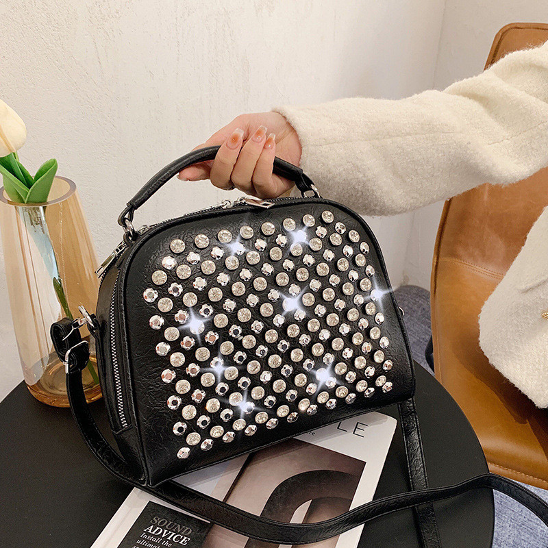 Women PU Leather Shoulder Bag Fashion Rhinestone Wicker Backpack Ladies Messenger Bag High Quality Crossbody Bag Casual Tote Bag
