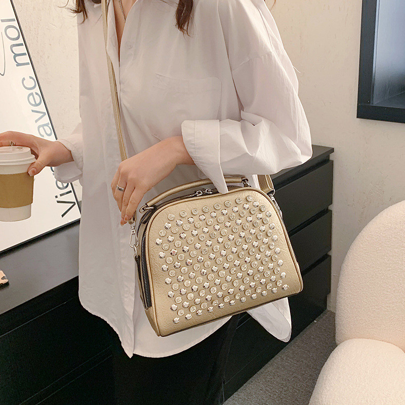 Women PU Leather Shoulder Bag Fashion Rhinestone Wicker Backpack Ladies Messenger Bag High Quality Crossbody Bag Casual Tote Bag