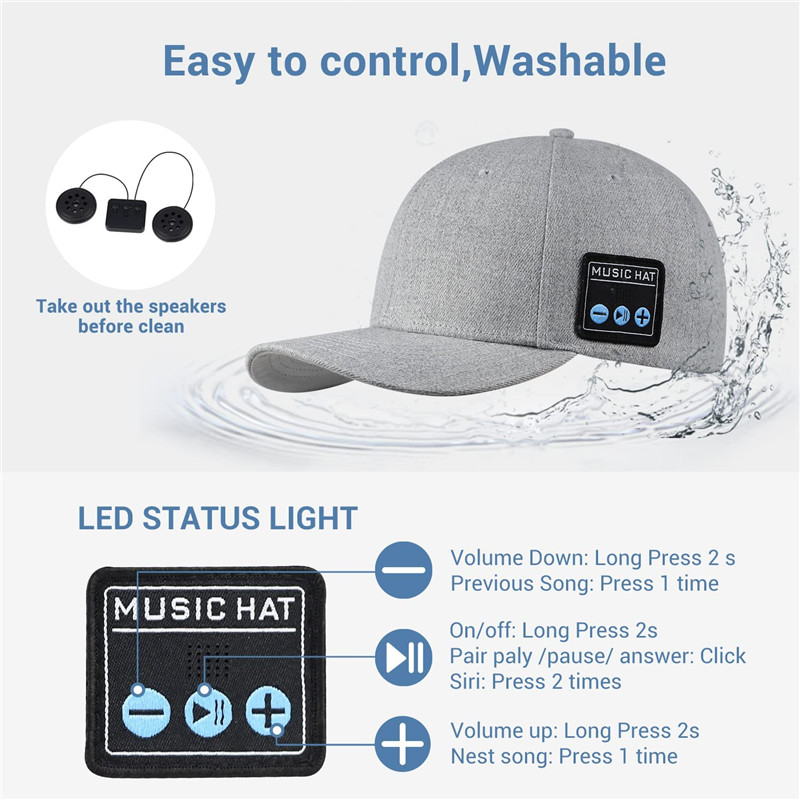 New Hat with Bluetooth Speaker Headphone Cap Bluetooth Hat Wireless Smart Speaker Hat Earphone for Outdoor Sport with Microphone