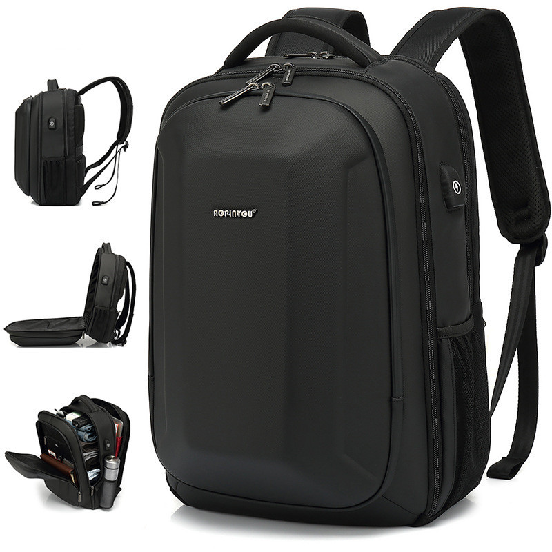 15.6 Inch Men Business Laptop Backpack Anti-theft Waterproof School Backpacks Large Capacity Hard Shell USB Charging Travel Bag