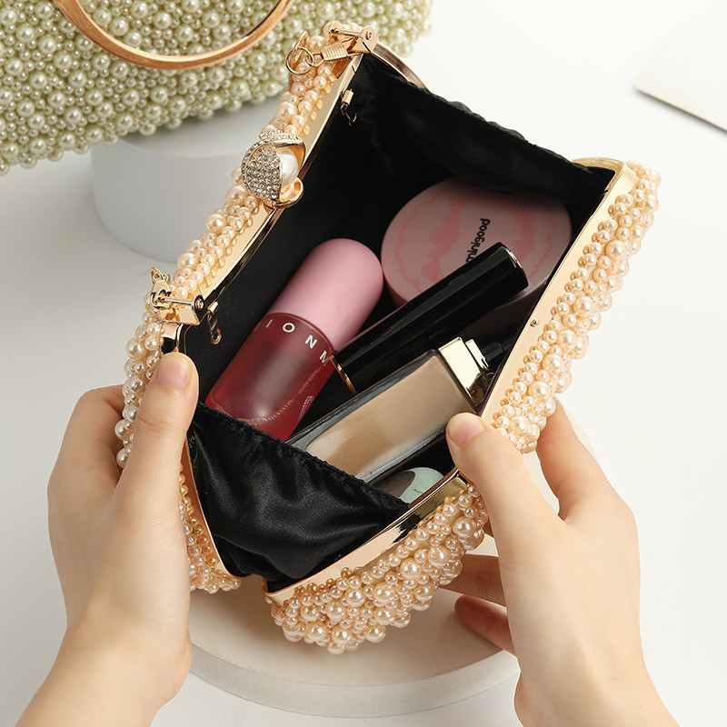 Luxury Crystal Evening Clutch Bag Lady Elegant Wedding Tote Purse New Women Pearl Handbag Party Dinner Bling Shoulder Bags
