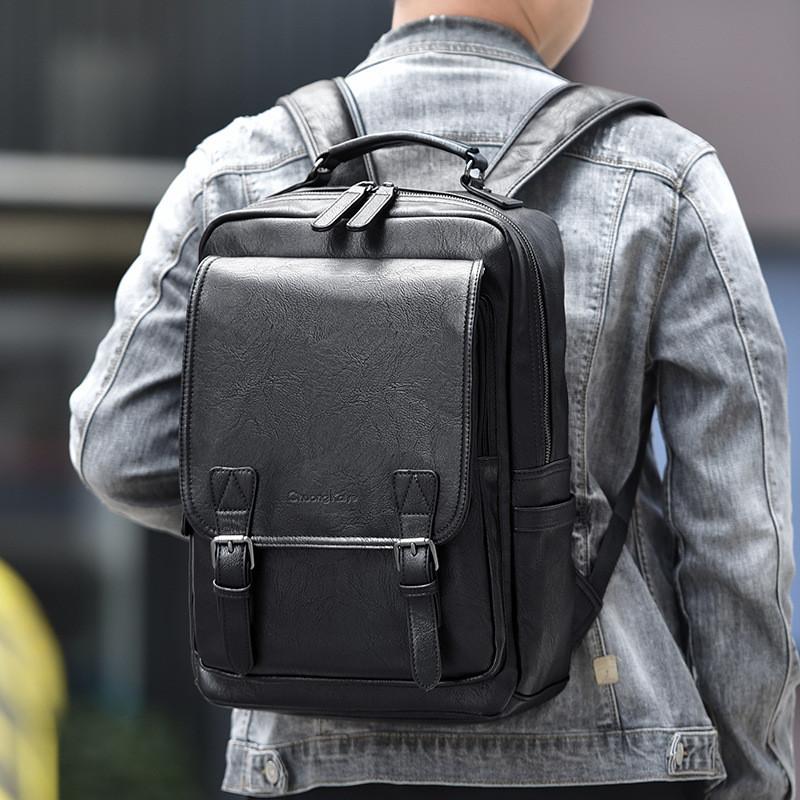 Vintage PU Leather Men Backpack Large Capacity Business Laptop Backpacks Fashion Male Travel Bagpack Casual School Bag
