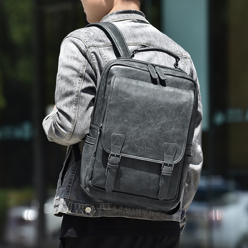 Vintage PU Leather Men Backpack Large Capacity Business Laptop Backpacks Fashion Male Travel Bagpack Casual School Bag