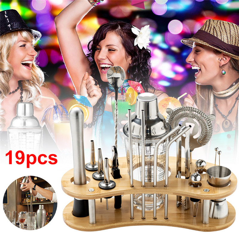 19 Pcs Cocktail Shaker Set Boston Shaker kits Cocktail Utensils Mixer Kit Complete Professional Bartender Kit Bar Accessories