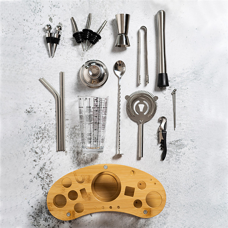 19 Pcs Cocktail Shaker Set Boston Shaker kits Cocktail Utensils Mixer Kit Complete Professional Bartender Kit Bar Accessories