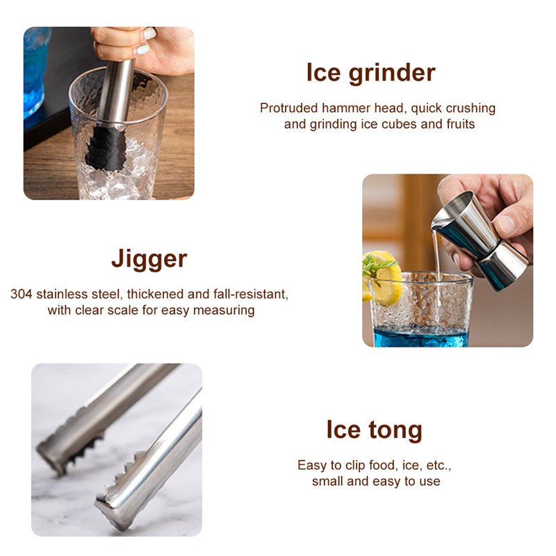 19 Pcs Cocktail Shaker Set Boston Shaker kits Cocktail Utensils Mixer Kit Complete Professional Bartender Kit Bar Accessories