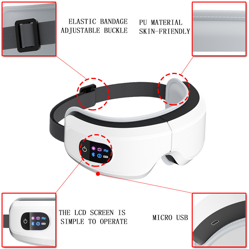 Electric Eye Massager Vibration Therapy Air Pressure Heating Massage Relax Health Care Fatigue Stress Bluetooth Music Foldable