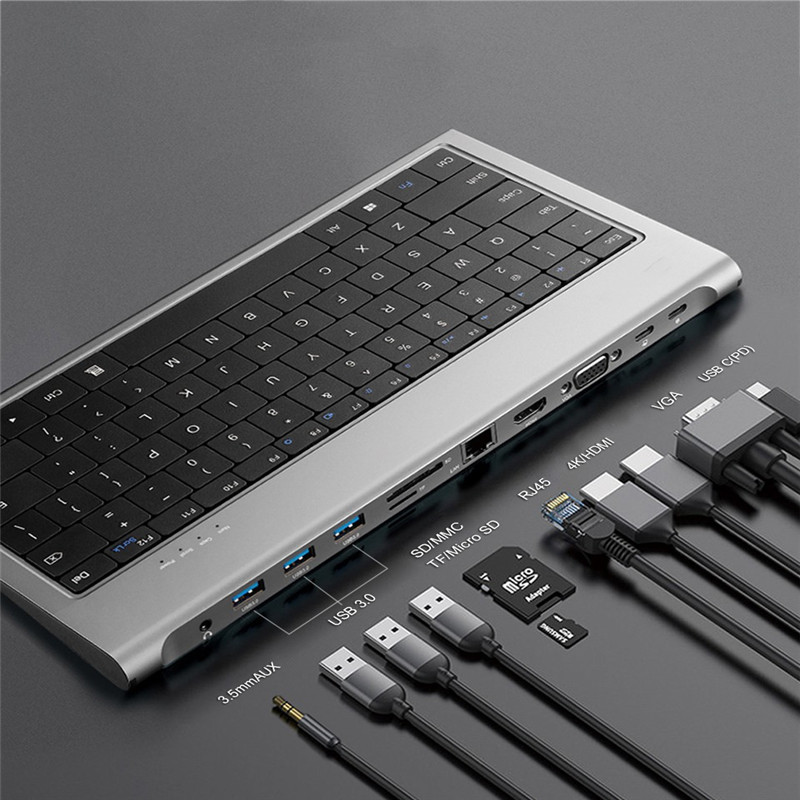 USB C Docking Station with Keyboard with 4K HDMI RJ45 100W PD VGA Card Reader Compatible MacBook Pro iPad 11 in 1 Keyboard HUB