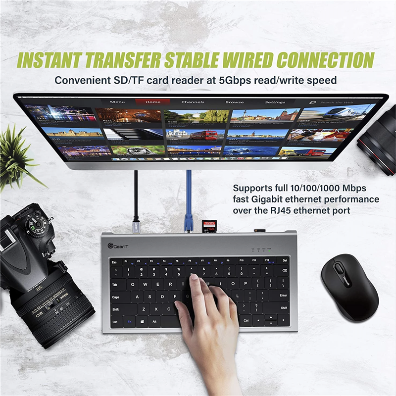 USB C Docking Station with Keyboard with 4K HDMI RJ45 100W PD VGA Card Reader Compatible MacBook Pro iPad 11 in 1 Keyboard HUB