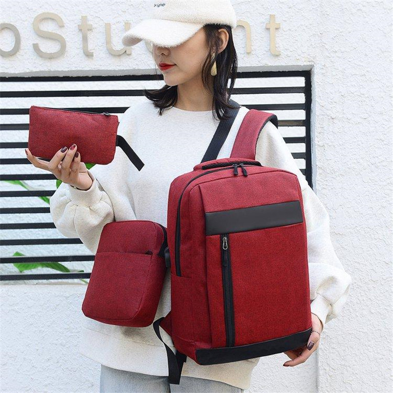 3pcs/set Fashion Men Business Laptop Backpack USB Charging Shoulder Bag Waterproof Travel Rucksack Student Schoolbag
