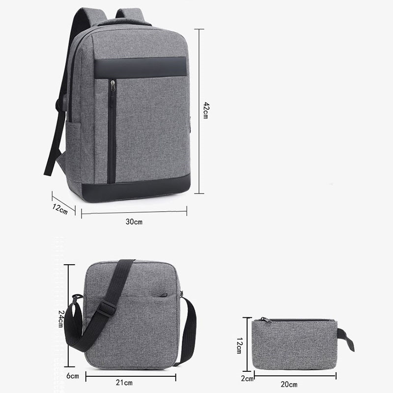 3pcs/set Fashion Men Business Laptop Backpack USB Charging Shoulder Bag Waterproof Travel Rucksack Student Schoolbag