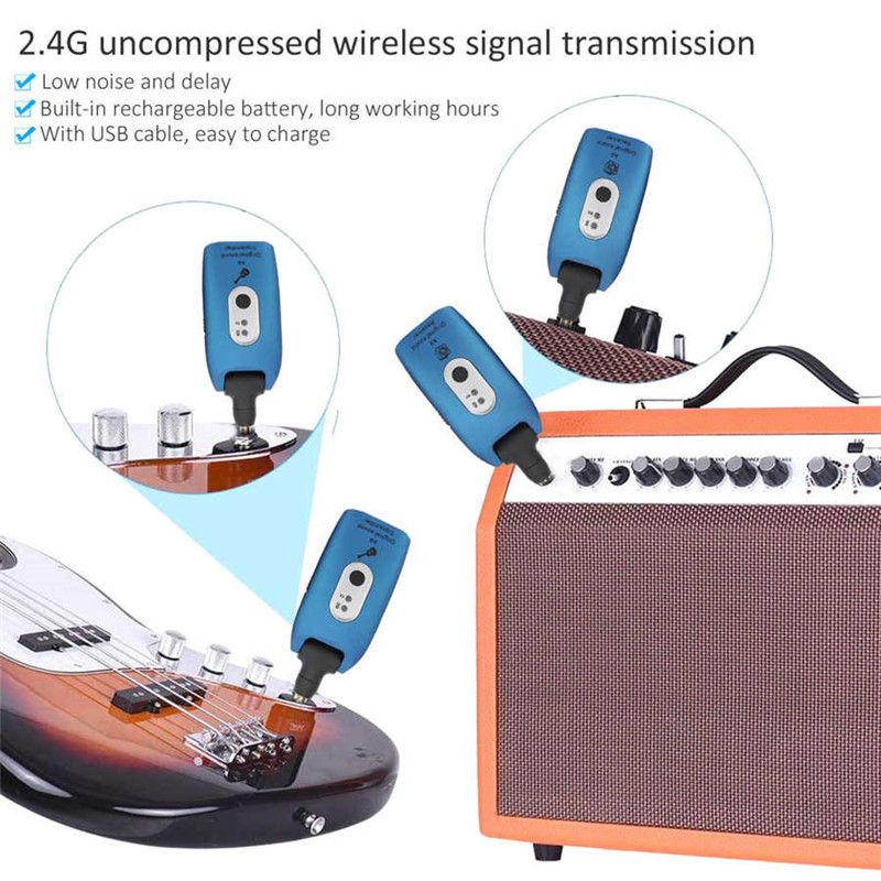 2.4GHz Electric Guitar Wireless Pickup Rechargeable Guitar Wireless Transmitter Receiver Max 30M Transmission for Guitar Bass