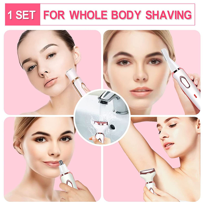 4 in 1 Electric Razor for Women Shaver Ladies Shaver Body Hair Trimmer for Armpit Bikini Arm Leg Face Mustache Portable Painless