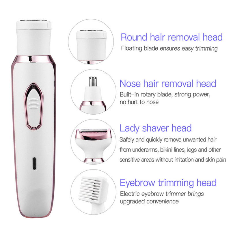 4 in 1 Electric Razor for Women Shaver Ladies Shaver Body Hair Trimmer for Armpit Bikini Arm Leg Face Mustache Portable Painless