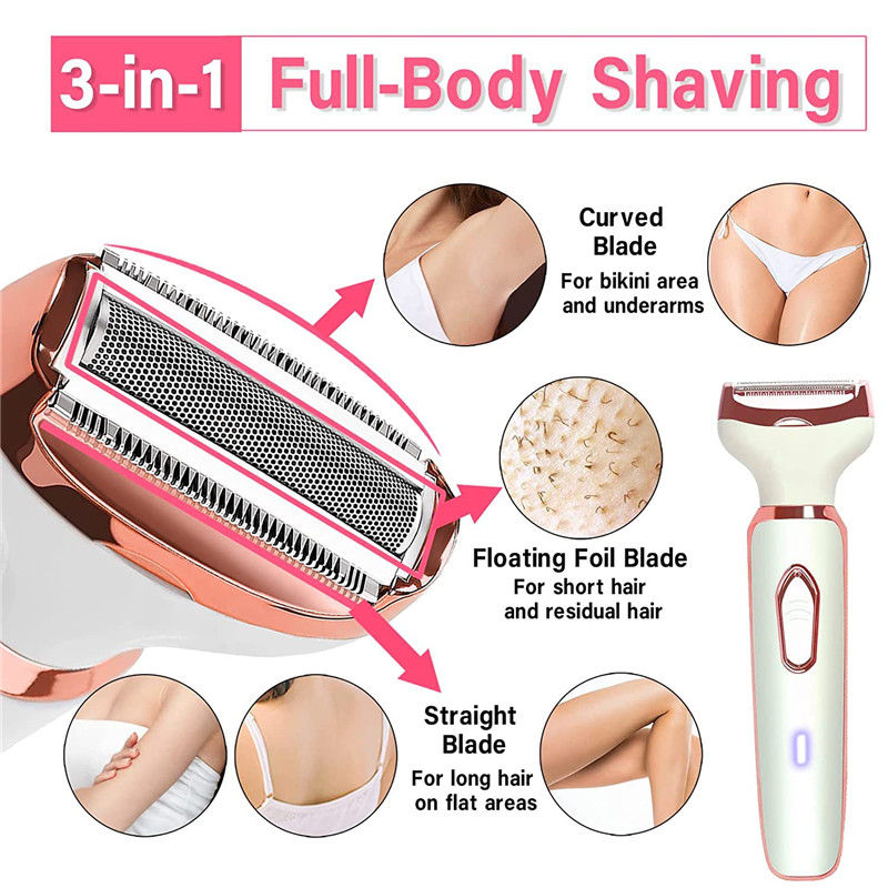 4 in 1 Electric Razor for Women Shaver Ladies Shaver Body Hair Trimmer for Armpit Bikini Arm Leg Face Mustache Portable Painless