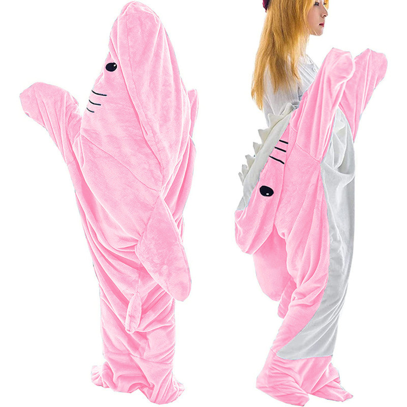 Cartoon Shark Pajamas Funny Homewear Playsuit Hooded Warm Flannel Blanket Adult Pajamas Homesuit Sleeping Bag For Party Gifts