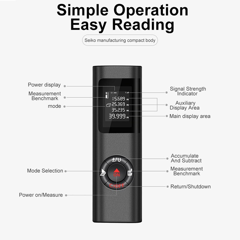 40m Portable Mini Telemetre Laser Rangefinder Diastimeter Digital HD Smart Range Finder Rechargeable Laser Distance Meter