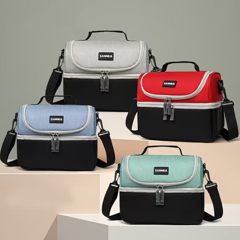 Portable Double Layer Cooler Lunch Bag Oxford Cloth Thermal Insulated Picnic Bag Food Bento Tote Container Mommy Bags