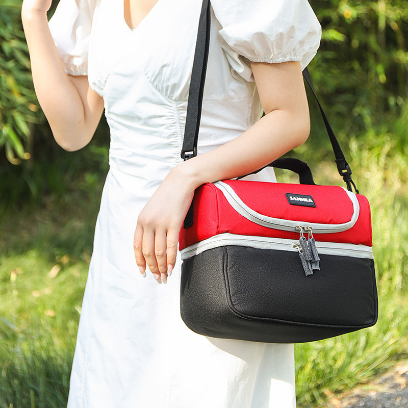 Portable Double Layer Cooler Lunch Bag Oxford Cloth Thermal Insulated Picnic Bag Food Bento Tote Container Mommy Bags