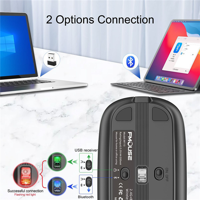 Silent Slim Laptop Computer Wireless Mouse Dual Silent Ultra-thin Bluetooth Mouse Dual Mode Switching Mouse Optical Gaming Mice
