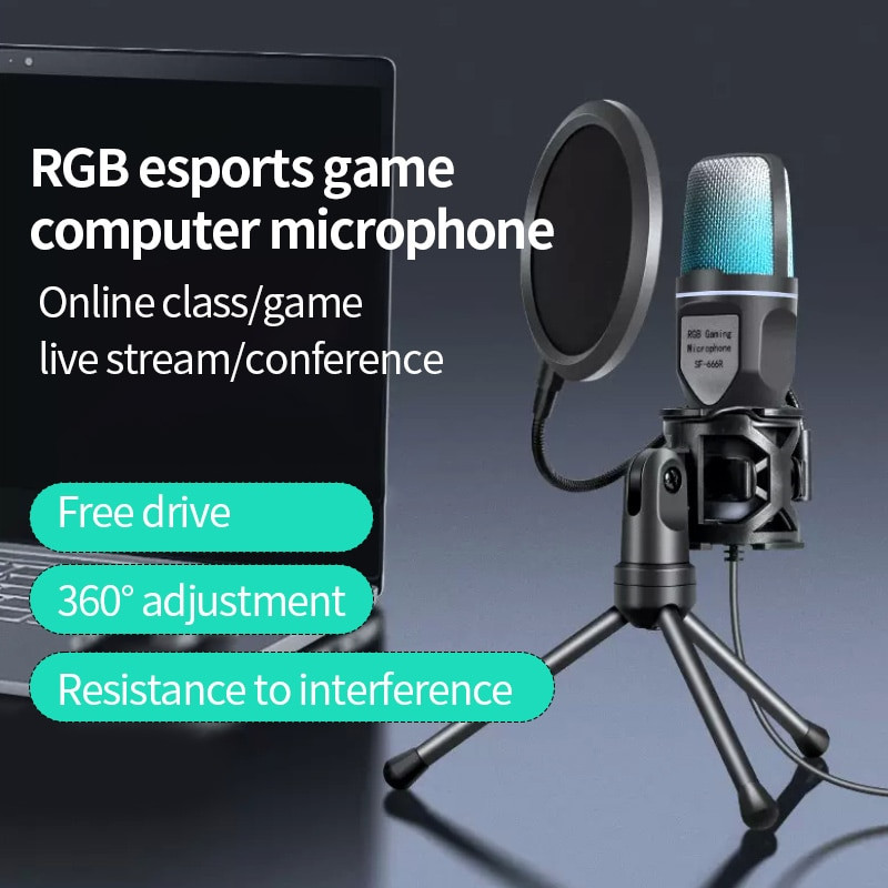 USB Microphone RGB Microfone Condensador Wire Gaming Mic for Podcast Recording Studio Streaming Laptop Computer Desktop PC