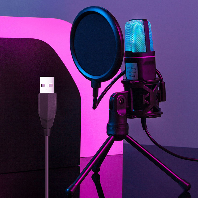 USB Microphone RGB Microfone Condensador Wire Gaming Mic for Podcast Recording Studio Streaming Laptop Computer Desktop PC