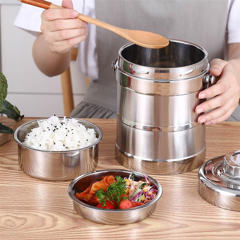 Portable 3 Layer Stainless Steel Thermal Lunch Box Thermal Bento Box Leak-Proof Seal Vacuum Pot Food Container Insulation Bucket