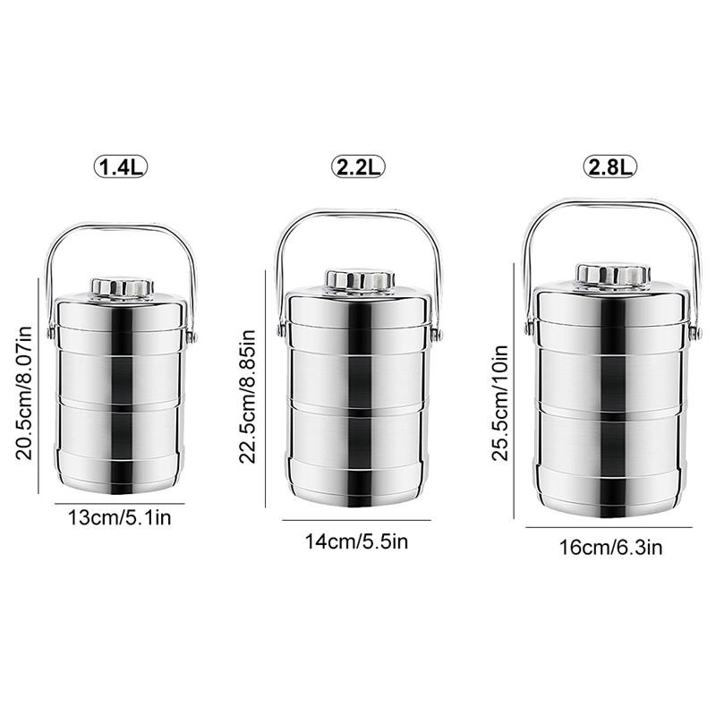 Portable 3 Layer Stainless Steel Thermal Lunch Box Thermal Bento Box Leak-Proof Seal Vacuum Pot Food Container Insulation Bucket