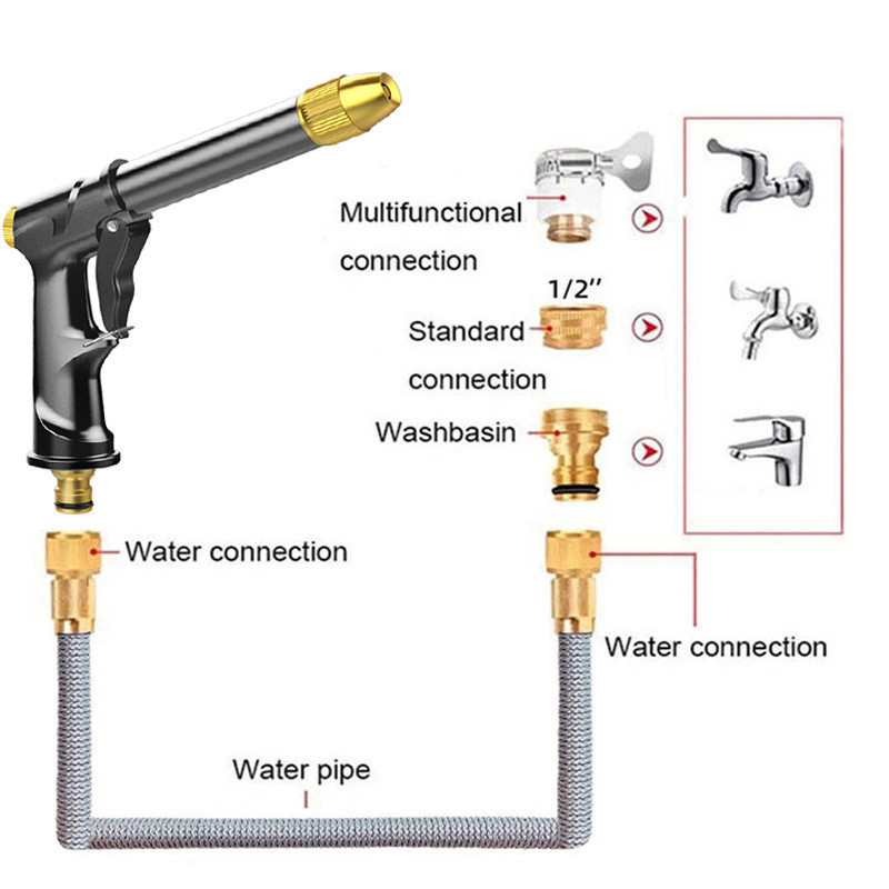 Gardening Hose Nozzle Spray High Pressure Household Car Wash Machine Cleaning Tool Telescopic Hose Garden Watering Sprinkler Set