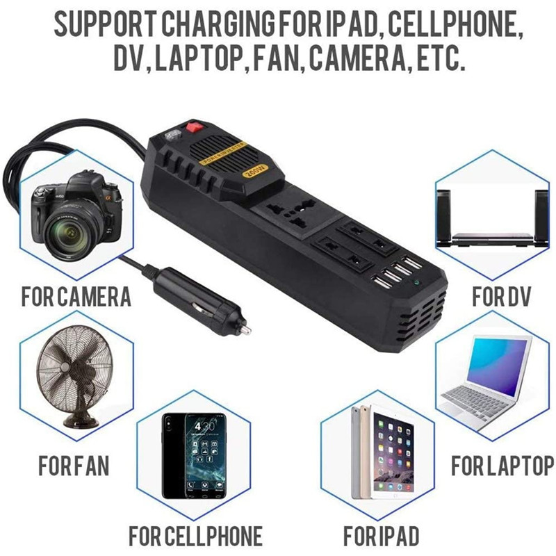 200W Car Power Inverter DC 12V To AC 220V Cigarette Lighter Plug Electrical Socket Charger Wave Auto Adapter Voltage Transformer