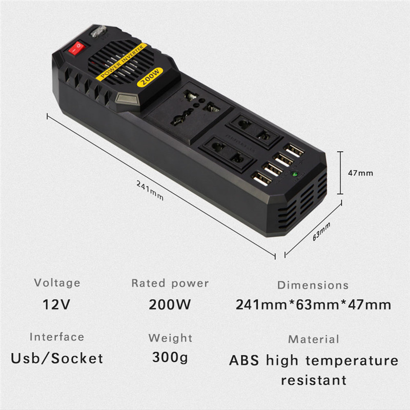 200W Car Power Inverter DC 12V To AC 220V Cigarette Lighter Plug Electrical Socket Charger Wave Auto Adapter Voltage Transformer