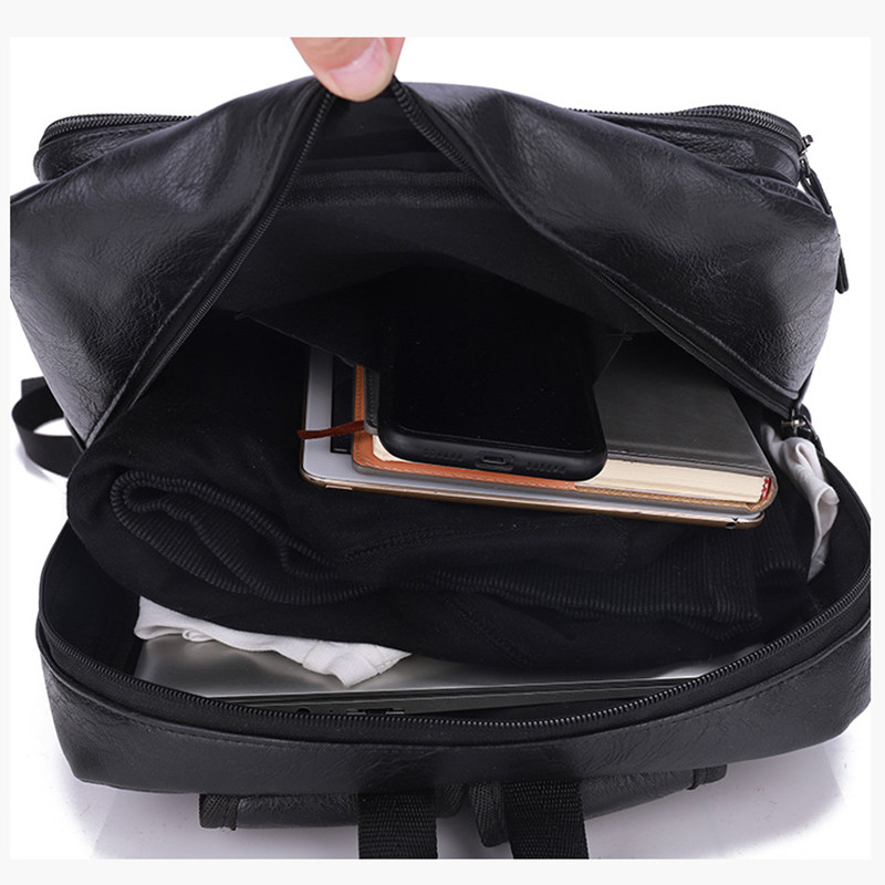 Large Capacity Laptop Backpack Men Casual Fashion Bags For Men Retro Zipper PU Leather Backpacks Male Travel Waterproof Bag