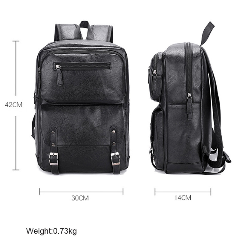 Large Capacity Laptop Backpack Men Casual Fashion Bags For Men Retro Zipper PU Leather Backpacks Male Travel Waterproof Bag
