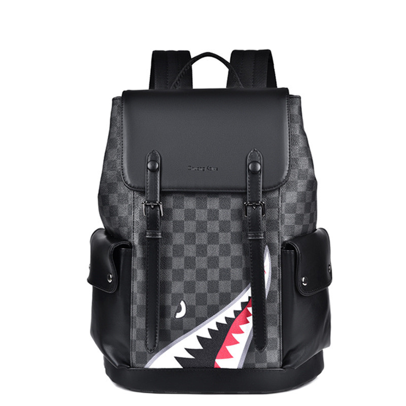 Fashion Plaid Backpack Men Large Capacity Travel Backpacks PVC Men's Bag Laptop Bagpack Black Schoolbag Waterproof Male Rucksack