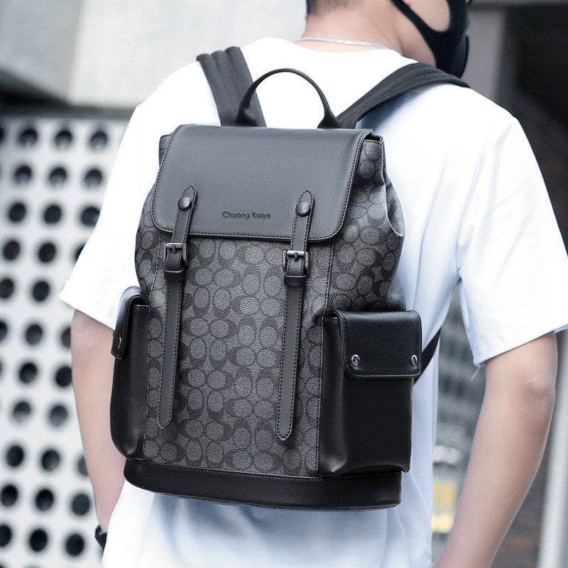 Fashion Plaid Backpack Men Large Capacity Travel Backpacks PVC Men's Bag Laptop Bagpack Black Schoolbag Waterproof Male Rucksack